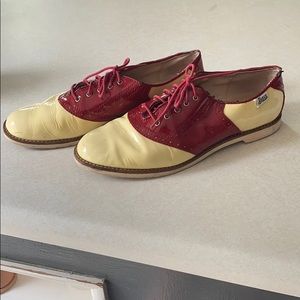 Bass patent leather saddle shoes!